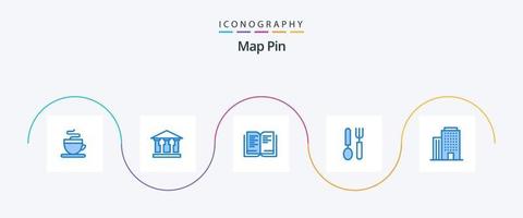 pacote de ícones de 5 pinos de mapa azul, incluindo . casa. escola. escritório. restaurante vetor