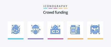 pacote de ícones azul 5 de crowdfunding, incluindo mensagem. poupança. arriscado. dinheiro. moeda. design de ícones criativos vetor