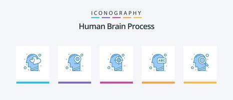pacote de ícones azul 5 do processo do cérebro humano, incluindo conhecimento. cabeça. mente. Educação. mente. design de ícones criativos vetor