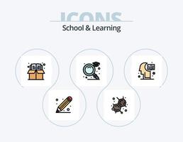 escola e linha de aprendizagem cheia de ícones pack 5 design de ícones. Educação. móvel. marca páginas. pintura. desenho vetor
