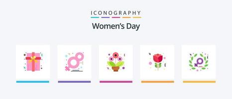 pacote de ícones plana 5 do dia das mulheres, incluindo . poder. ramalhete. feminismo. vermelho. design de ícones criativos vetor