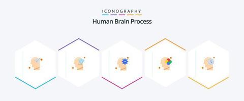 processo do cérebro humano 25 pacote de ícones planos, incluindo quebra-cabeça. mente. perfeição. humano. processo vetor