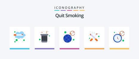 pare de fumar flat 5 icon pack incluindo estilo de vida. cigarro. apagar. mundo. não. design de ícones criativos vetor