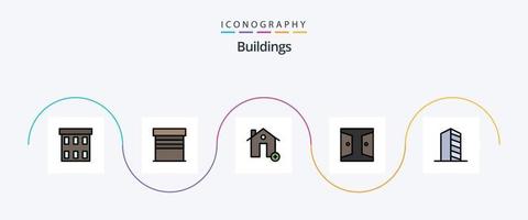 linha de edifícios cheia de pacote de ícones plana 5 incluindo casa. porta. casa. edifícios. casa vetor