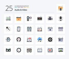 áudio e vídeo 25 pacote de ícones de cores planas, incluindo mídia. vídeo. jogar. filme. câmera de vídeo vetor
