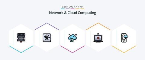 pacote de ícones de 25 linhas preenchidas de rede e computação em nuvem, incluindo tecnologia. conexão. seta. nuvem. Informática vetor