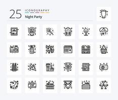 pacote de ícones de 25 linhas de festa noturna, incluindo celebração. vinho. música. lista. noite vetor