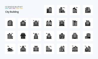 Pacote de ícones de glifo sólido de construção de 25 cidades vetor