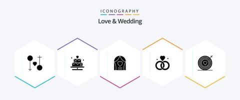 pacote de ícones de 25 glifos de amor e casamento, incluindo v. love. namorados. amor vetor