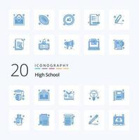 20 pacotes de ícones de cor azul do ensino médio, como idéias de lâmpada de identificação de diário de nota vetor