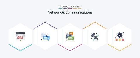 rede e comunicações 25 pacote de ícones planos, incluindo configurar. Ciência. bater papo. satélite. espaço vetor