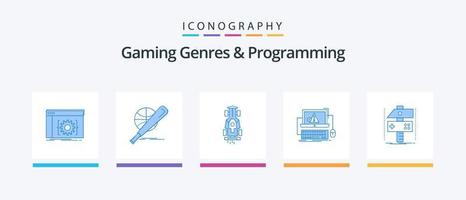 gêneros de jogos e pacote de ícones de programação azul 5, incluindo erro. computador. jogo. velocidade. jogo. design de ícones criativos vetor