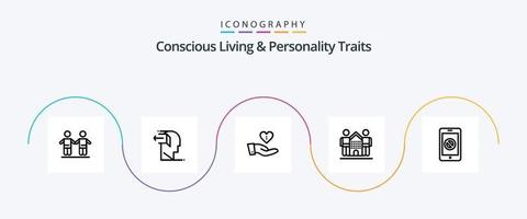 vida consciente e traços de personalidade linha 5 pacote de ícones incluindo casa. amigável. liberar. cultura. mão vetor