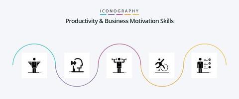 produtividade e habilidades de motivação de negócios glifo 5 pacote de ícones incluindo escape. mudar. soluções. negócios. físico vetor