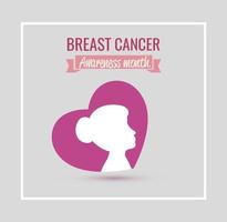 cartaz mês de conscientização do câncer de mama e coração com mulher de perfil vetor