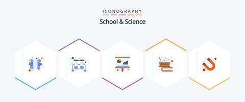 escola e ciência 25 pacote de ícones planos incluindo ímã. conferência. leitura. livros vetor