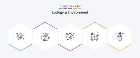 pacote de ícones de 25 linhas de ecologia e meio ambiente, incluindo natureza. transporte. nuvem. plugue. conceito vetor