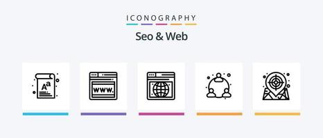 pacote de ícones seo e web line 5 incluindo servidor. hospedagem. rede. quadro. documento. design de ícones criativos vetor