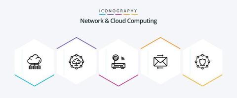 pacote de ícones de 25 linhas de rede e computação em nuvem, incluindo proteção. Informática. eletrônico. compartilhar vetor