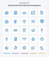 elementos de negócios criativos e gerenciamento de negócios 25 pacote de ícones azuis, como banco de dados. combinação. papel. líder. funcionário vetor