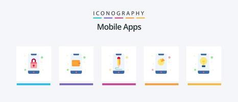 aplicativos móveis flat 5 icon pack incluindo app. aplicativo. carteira. análise. ui. design de ícones criativos vetor