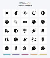 pacote de ícones preto sólido de 25 glifos de ciência criativa, como perigo. planeta. crescente. morte. infravermelho vetor