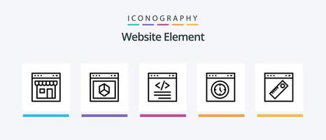 pacote de ícones da linha 5 do elemento do site, incluindo navegador. alarme. página. contexto. interface. design de ícones criativos vetor