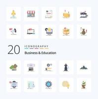 20 pacotes de ícones de cores planas de negócios e educação, como ideia de serviços de hacking de estratégia de cavalos vetor