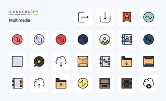 25 pacote de ícones de estilo cheio de linha multimídia vetor