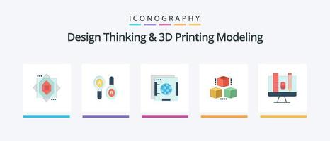 design thinking e modelagem de impressão d flat 5 icon pack incluindo educação. sheping. navegador. Informática. caixa. design de ícones criativos vetor