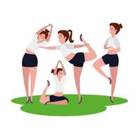 grupo de garotas de beleza praticando pilates na grama vetor