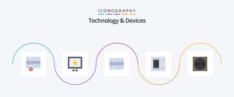 pacote de ícones planos de 5 dispositivos, incluindo plugue. cordão. dispositivos. produtos. eletrônicos vetor