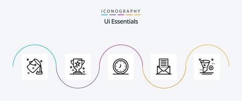 pacote de ícones da linha 5 essencial da interface do usuário, incluindo envelope. comunicação. prêmio. cronômetro. relógio vetor