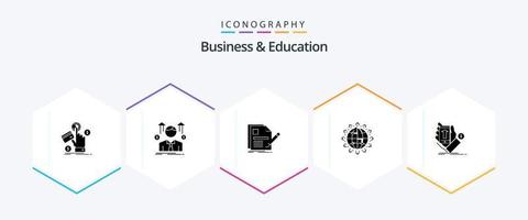 pacote de ícones de 25 glifos para negócios e educação, incluindo seo. mundo. funcionário. retomar. página vetor