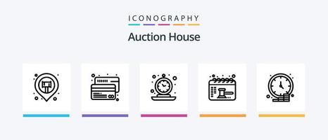 pacote de ícones da linha de leilões 5, incluindo lei. equilíbrio. clássico. tempo. velho. design de ícones criativos vetor