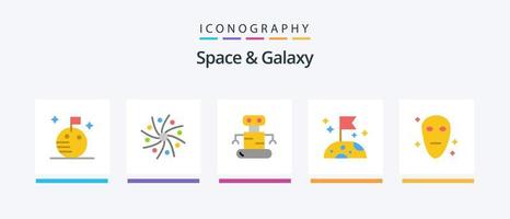 pacote de ícones do espaço e galáxia plana 5, incluindo . galáxia. exoesqueleto. estrangeiro. lento. design de ícones criativos vetor