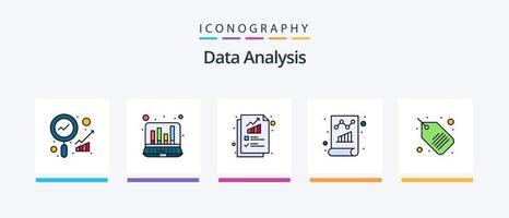 a linha de análise de dados preencheu o pacote de 5 ícones, incluindo o gráfico. digital. análise. base de dados. gerenciamento. design de ícones criativos vetor