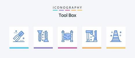 pacote de ícones azul 5 de ferramentas, incluindo ferramentas. ferramentas. cercas. serra. machado. design de ícones criativos vetor