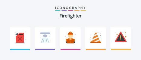 pacote de ícones de bombeiro plano 5, incluindo fogo. sinal. fogo. estrada. bloquear. design de ícones criativos vetor