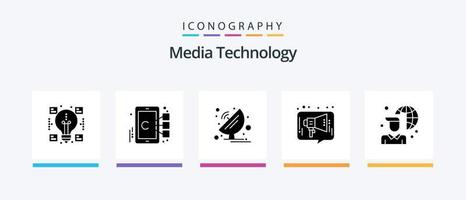 pacote de ícones de glyph 5 de tecnologia de mídia, incluindo social. marketing. antena. anúncio. Ciência. design de ícones criativos vetor