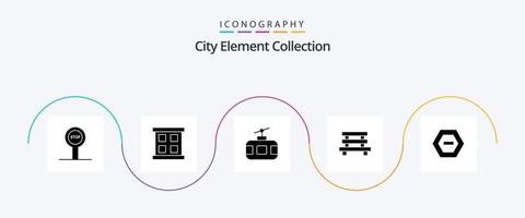 coleção de elementos da cidade glifo 5 pacote de ícones incluindo elemento. banco . turismo vetor