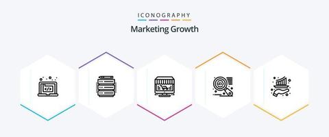 pacote de ícones de 25 linhas de crescimento de marketing, incluindo barra. seo. servidor. mecanismo de busca. loja vetor