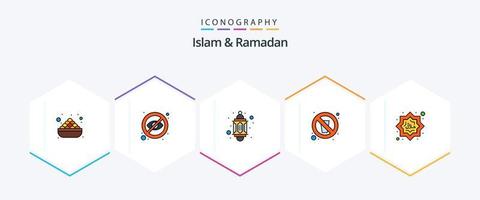Islã e Ramadã 25 pacote de ícones de linha preenchida, incluindo água. não. esconder. jejum. muçulmano vetor