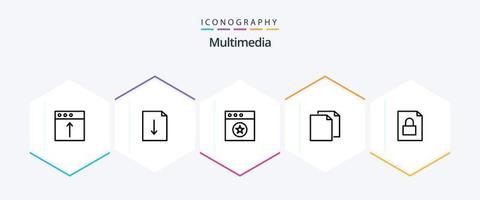 pacote de ícones multimídia de 25 linhas, incluindo . arquivo. favorito. documento. duplicado vetor