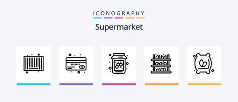 pacote de ícones da linha 5 do supermercado, incluindo prateleira. mobília. mar. vender. jangada. design de ícones criativos vetor