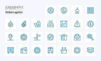 25 pacotes de ícones azuis de logística global vetor