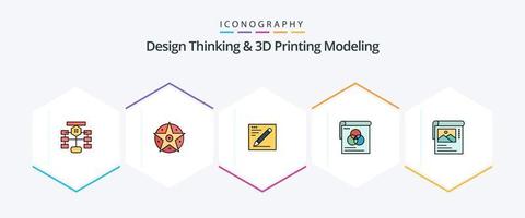 design thinking e modelagem de impressão d Pacote de ícones de 25 linhas preenchidas, incluindo limpador. papel de parede. estrela. poster. Educação vetor