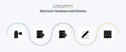 Dispositivos glifo 5 pacote de ícones incluindo hardware. eletrônico. verificar. elétrico. dispositivos vetor