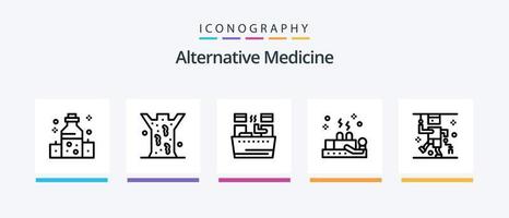 pacote de ícones da linha 5 de medicina alternativa, incluindo ambiente. terapia. exercício. spa. magnético. design de ícones criativos vetor