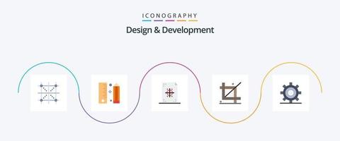 design e desenvolvimento flat 5 icon pack incluindo design. codificação. lápis. impressão. desenvolvimento vetor